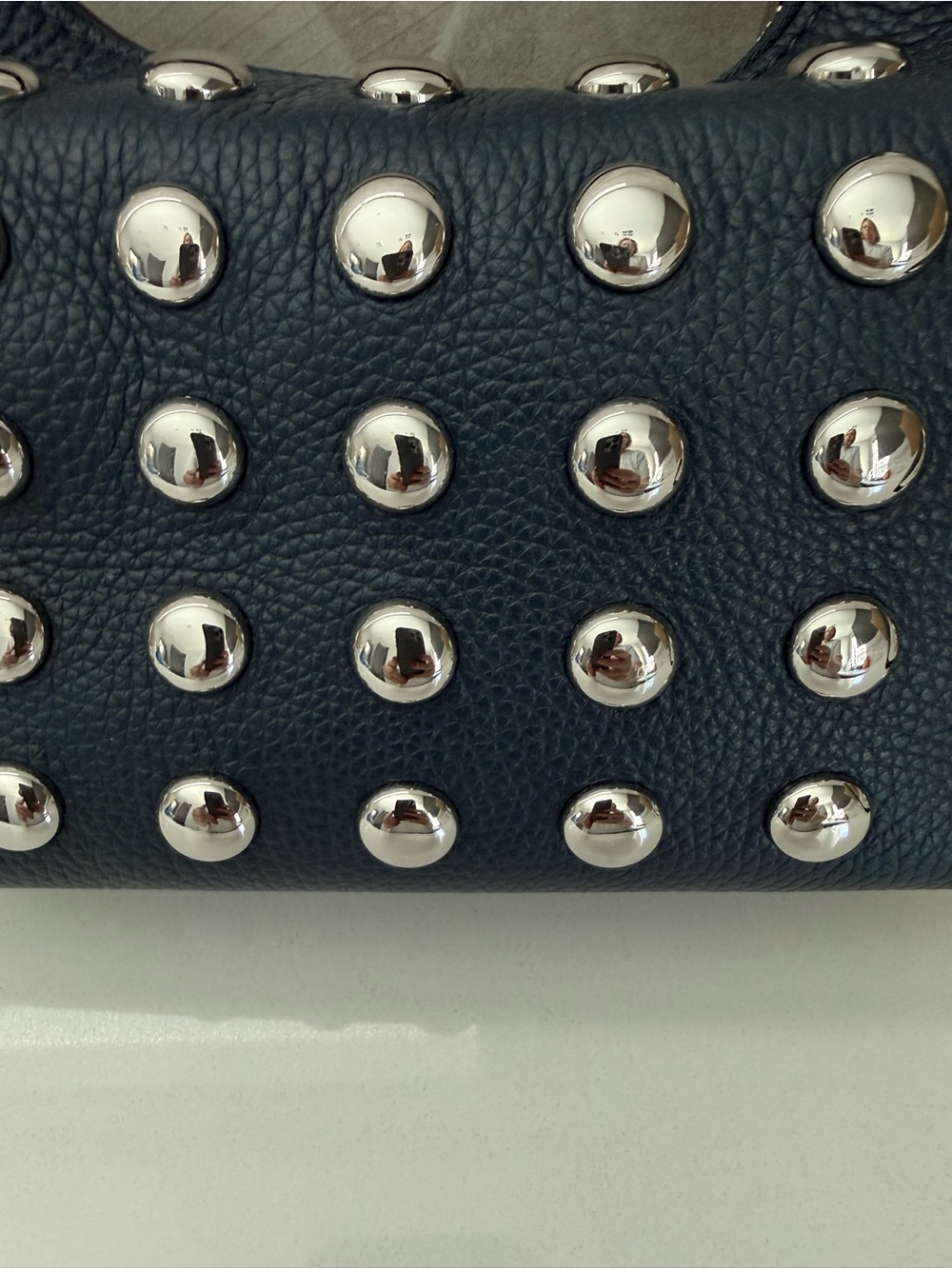 Michael Kors Navy Studded Pebbled Leather Shoulder Bag - Picture 5 of 5